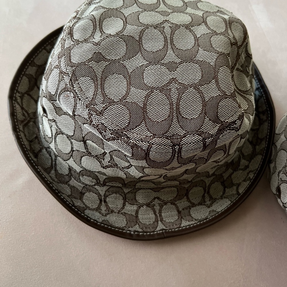 Coach Gray and Brown Monogram Hat